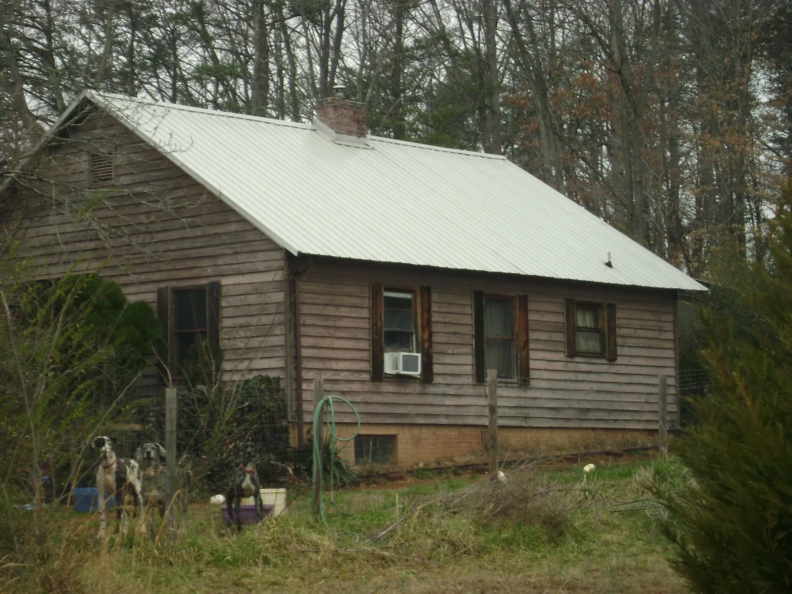 White metal roof on an old wood sided farmhouse, from a Metal Roof Installation job in Versailles